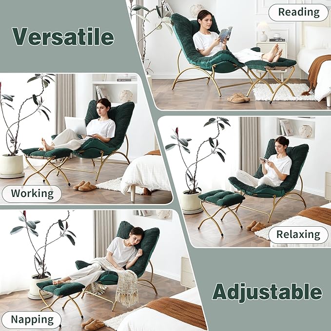 Welnow Accent Chair with Ottoman, Lounge Comfy Soft Leisure Metal Frame Reading - Image 7