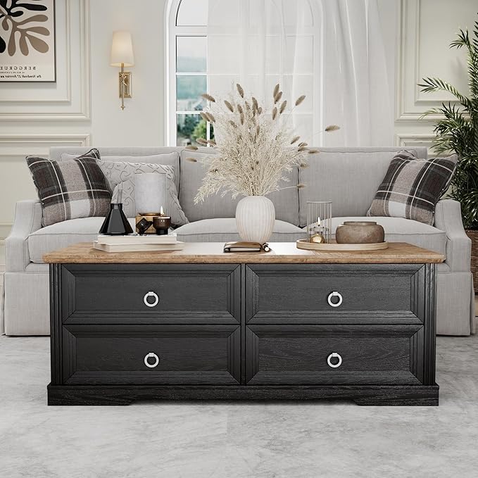 Rustic Coffee Table with Drawers 47 inch Living Room Tables with Storage - Image 6