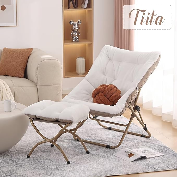 Tiita Comfy Folded Chair, Soft Faux Fur Oversized Folding Accent Chair - Image 5