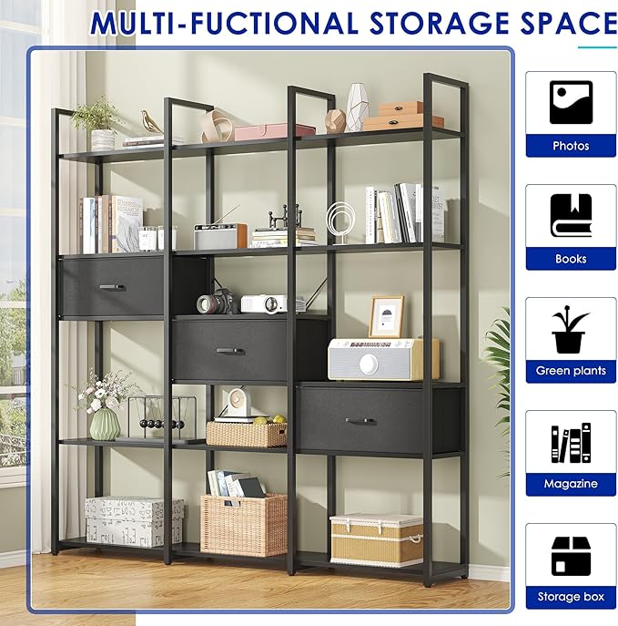 73.6" Tall Bookshelf with 3 Drawers and 16 Storage Shelves, Industrial Bookcase - Image 6