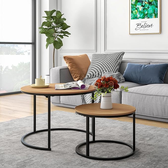 Industrial Round Coffee Table Set of 2 End Table - Image 2