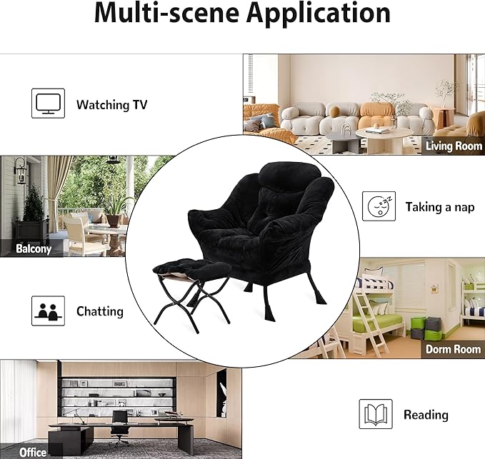 Lazy Chair with Folding Ottoman, Accent Chair Plush Upholstered with Metal - Image 8