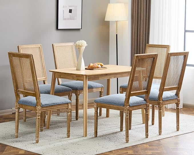 Merax Upholstered Solid Wood Dining Chairs Set of 6, French Country Style by Merax