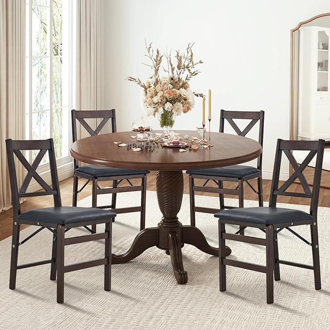 COLAMY Folding Dining Chairs Set of 4 – Dark Brown Wooden Dining Room Chairs by COLAMYINC