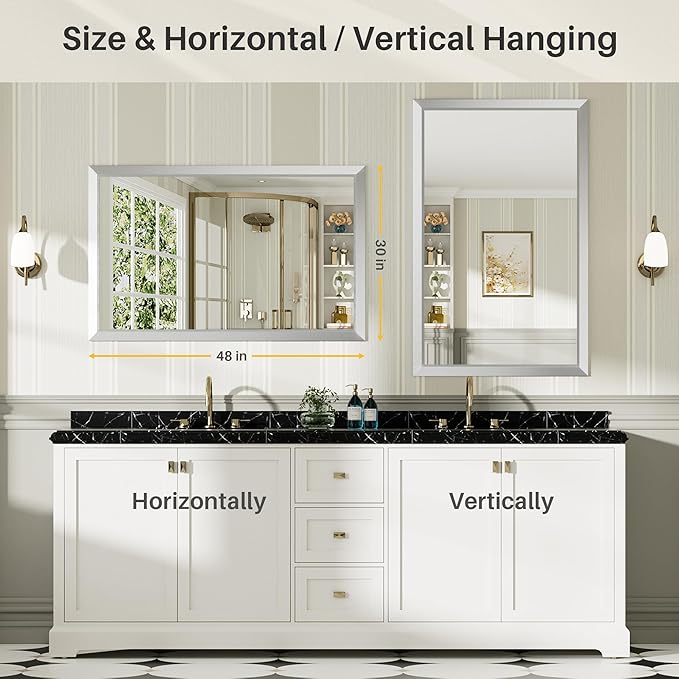 48x30 Inch Silver Bathroom Mirror - Image 6
