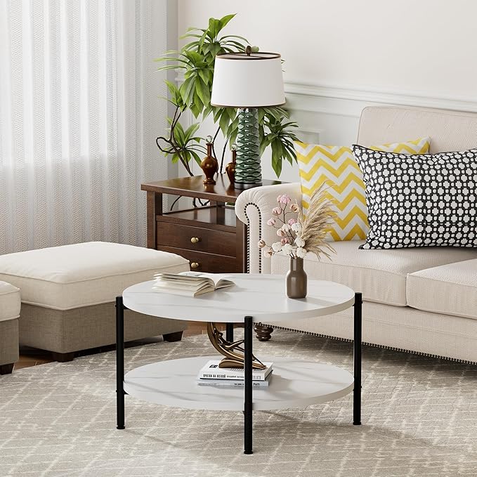 Round Coffee Table, 27.6" Circle Coffee Table by FAMIDGE