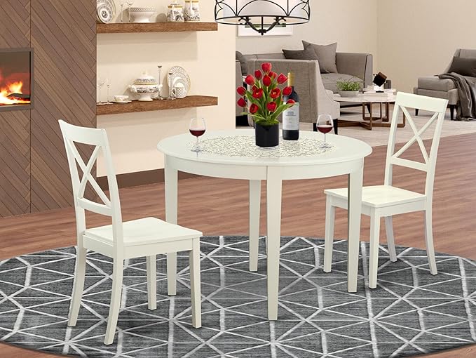 East West Furniture BOST3-WHI-W 3 Piece Kitchen Table Set - Image 2