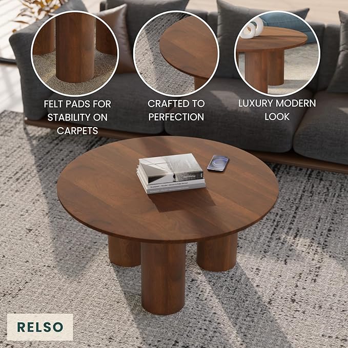 Relso Gaia Round Coffee Table, Natural Mango Wood Coffee Table - Image 8