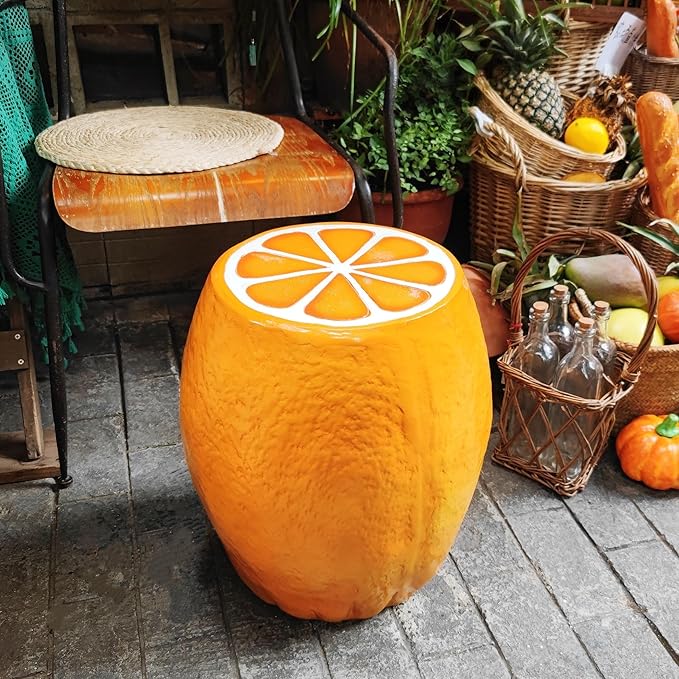 18" Orange Shaped Fruit-Inspired Side Table Orange Statue Indoor Outdoor Accent - Image 3