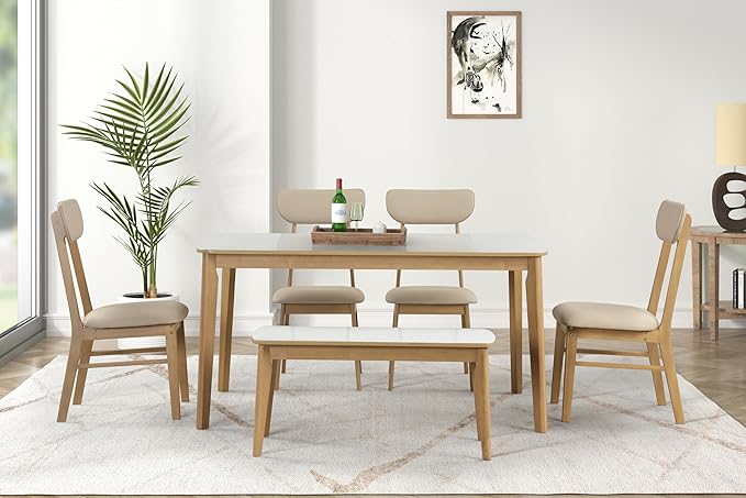 Ball & Cast 6-Piece Dining Table Set, and 4 Upholstered Chairs & 1 Bench - Image 7
