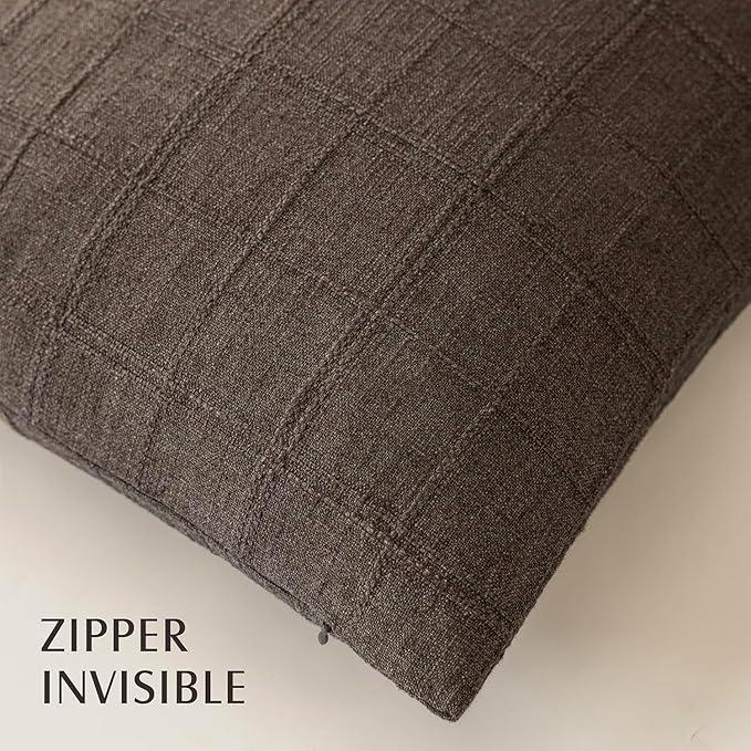 Foindtower Set of 2 Decorative Linen Check Throw Pillow Covers Neutral - Image 3