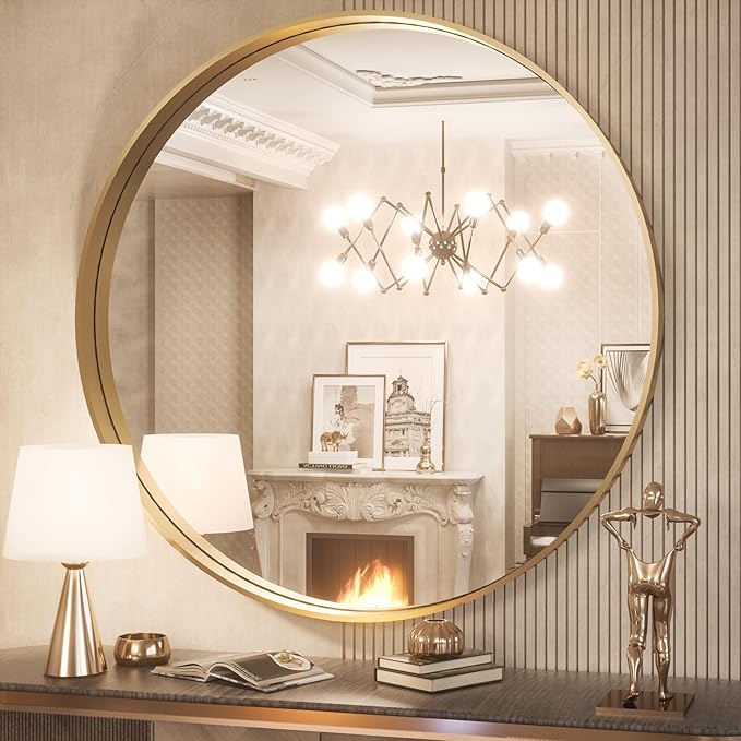 TokeShimi Round Gold Mirror 36 Inch Round Bathroom Mirror by RefinedBathroomAccessories