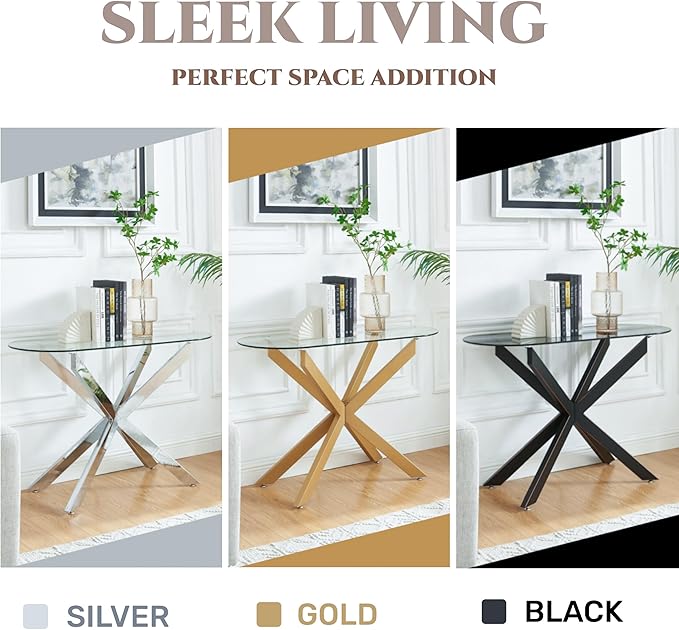 Modern Glass Oval Console Table, Entryway Hallway Narrow Sofa Table, Entrance - Image 7