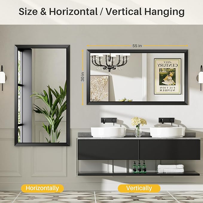 55x30 Inch Black Bathroom Mirror - Image 6