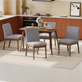 Dining Table Set for 4, Solid Rubberwood Upholstered Chairs, Mid-Century Modern by Merax