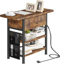 End Table with Charging Station, Flip Top Nightstand with USB Ports and Outlets by Homeiju