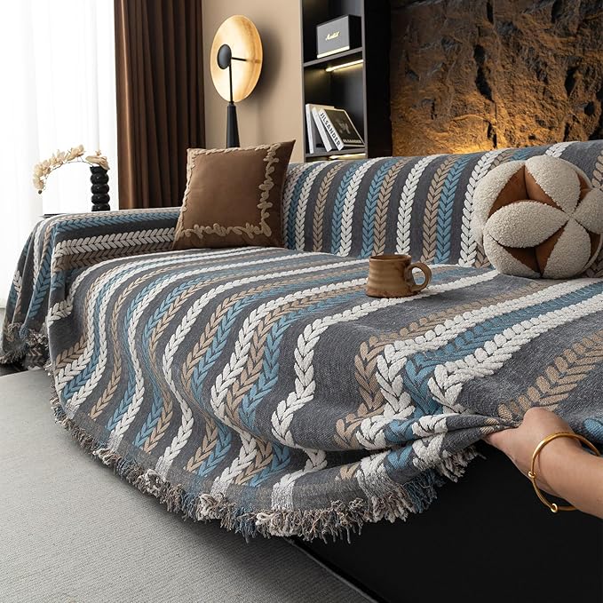 STACYPIK Boho Jacquard Leaves Sofa Cover, Washable Furniture Protector - Image 8