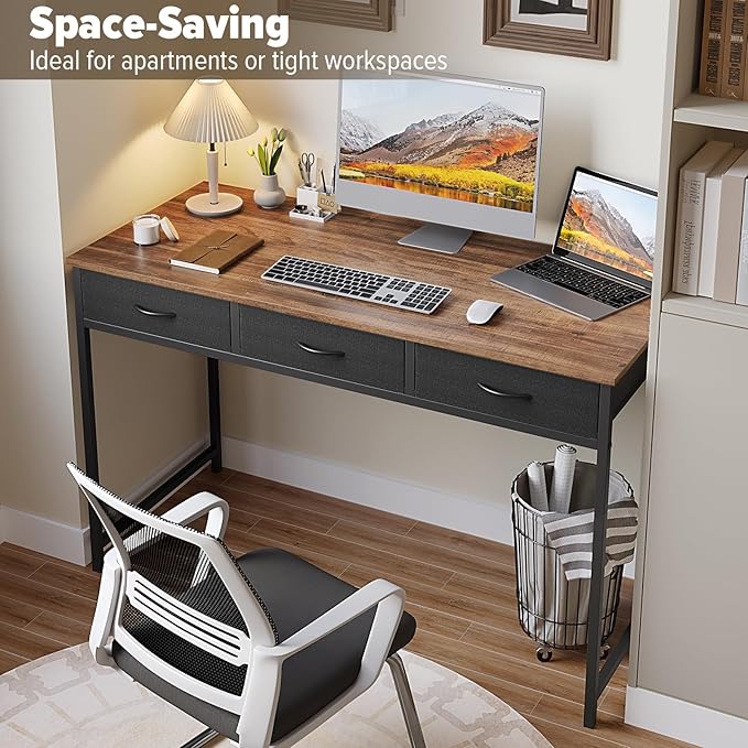 WOHOMO Computer Desk with 3 Drawers, 47.2 Inch Bedroom Desk with Storage - Image 6