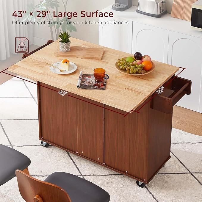 Walnut 54" Rolling Kitchen Island Cart - Image 2