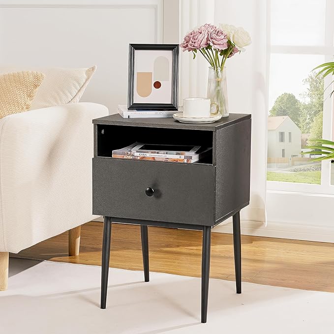 VECELO Modern Wood Night Stand, Square End Table Side Table - Image 9