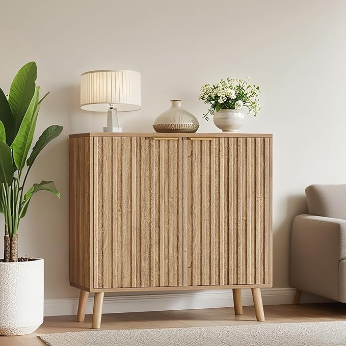 Pamapic Fluted Storage Cabinet, Sideboard Buffet Cabinet by Pamapic