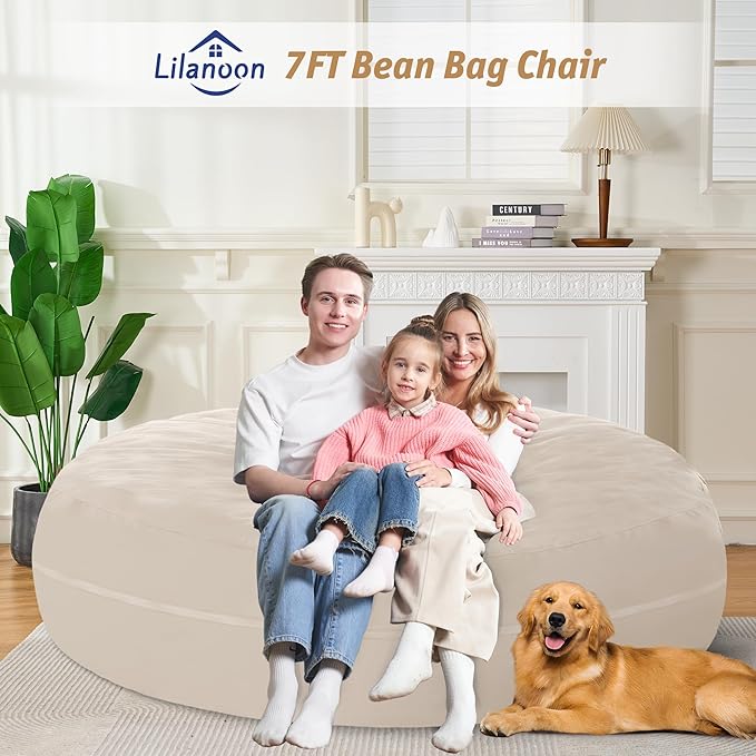 7FT Bean Bag Chair with Ultra Soft Velvet Cover Bean Bag Sofa with Memory Foam - Image 2