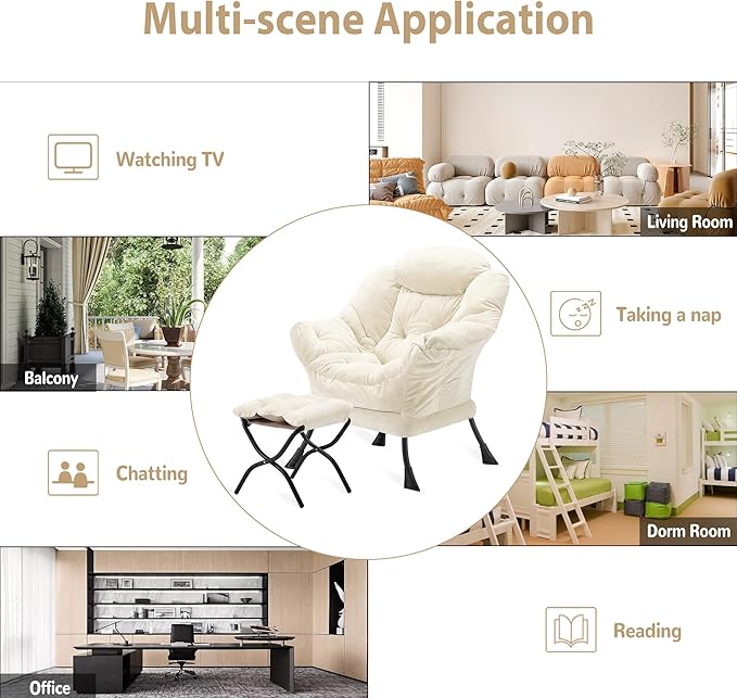 Lazy Chair with Folding Ottoman, Accent Chair Plush Upholstered with Metal - Image 8