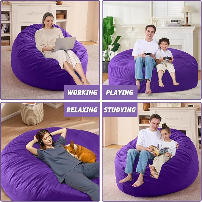 7FT Bean Bag Chair with Ultra Soft Velvet Cover Bean Bag Sofar with Memory Foam - Image 6