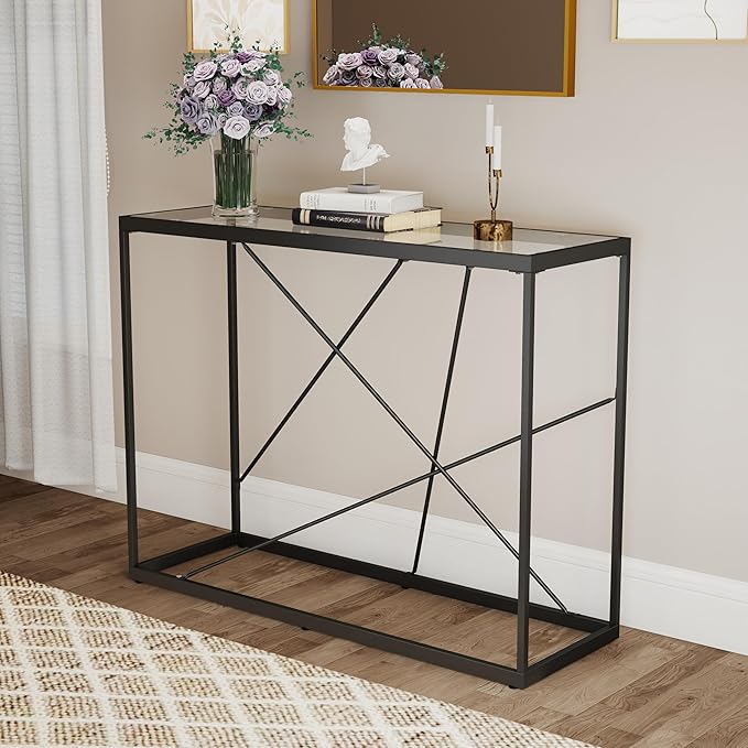 OIOG Glass Console Table for Entryway, Modern Sofa Table - Image 3