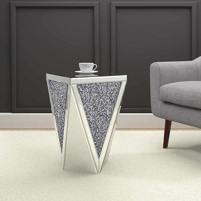ENENE 19.7" Mirrored End Table Crystal Diamond Setting Coffee Table Silver - Image 3