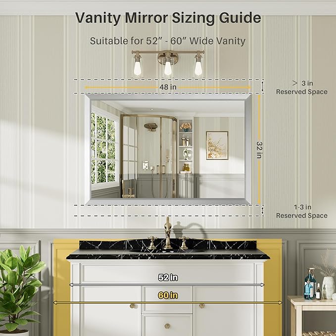 48x32 Inch Silver Bathroom Mirror - Image 2