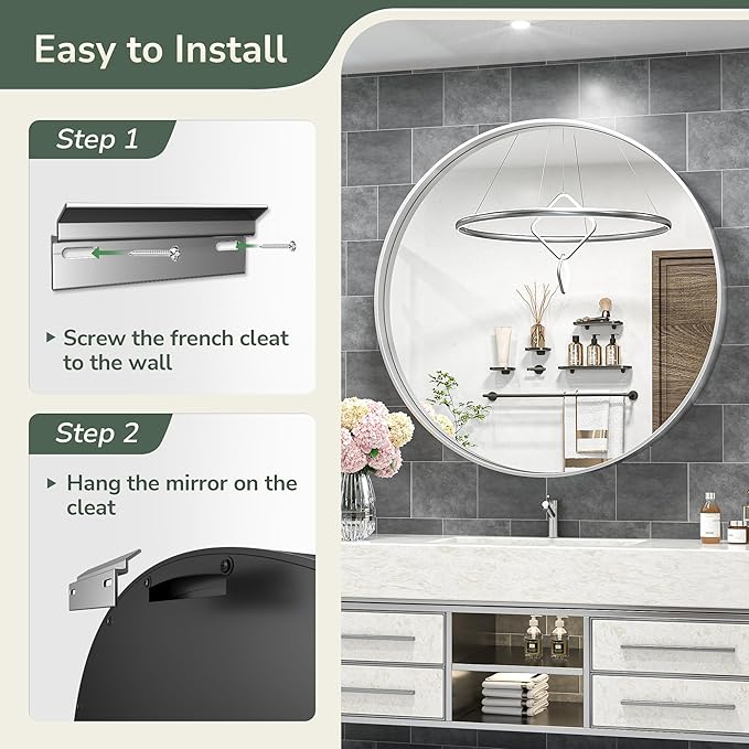 TokeShimi 40 Inch Round Silver Bathroom Vanity Mirror - Image 7