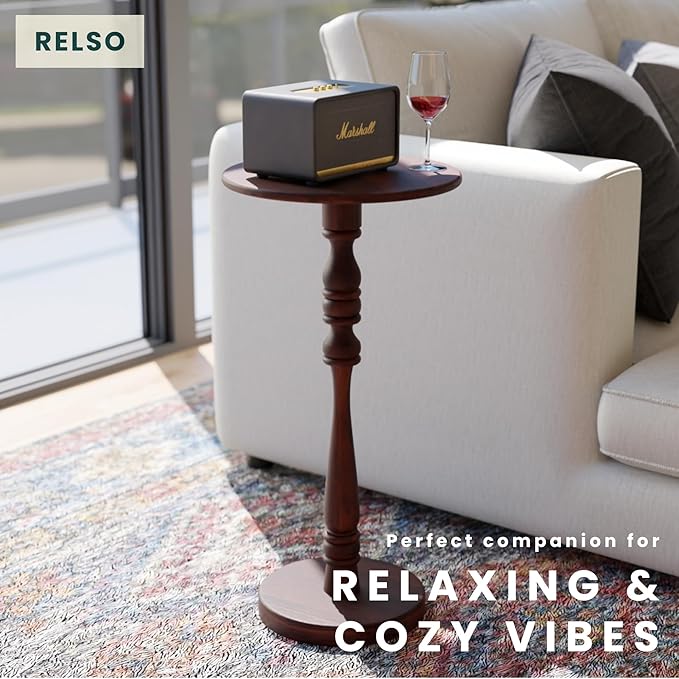 Relso Stambha Solid Wood Drink Table – 24" Tall Round Accent Side Table - Image 4