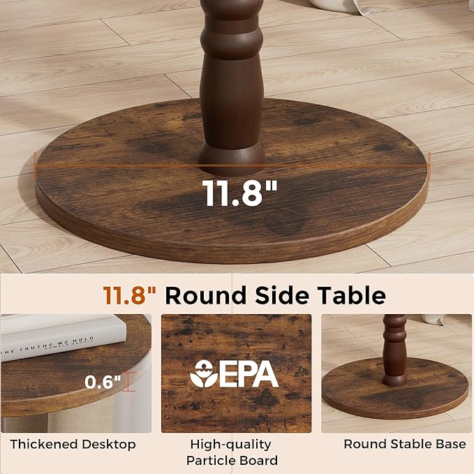 Round Side Table, Solid Wood Pillar - Image 7