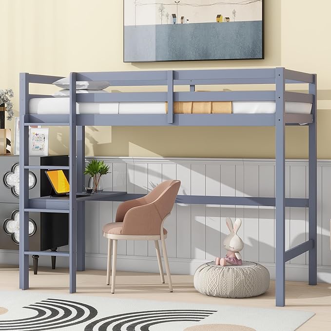 HomSof Full Loft Bed with Desk and Shelves by HomSof