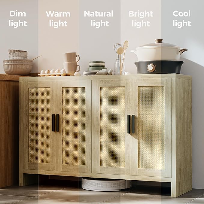 Rattan Buffet Cabinet with Storage, Sideboard with Doors, TV Stand, Farmhouse - Image 5