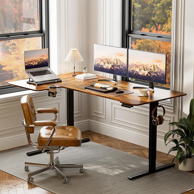 71 Inch L Shaped Standing Desk Adjustable Height, Electric Corner Standing Desk - Image 2