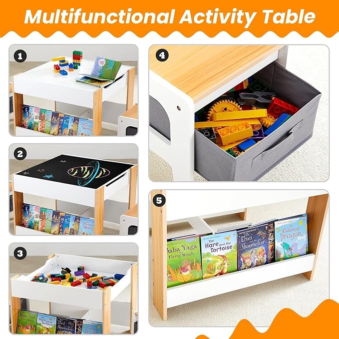 Asweets Kids Table and Chair Set, 4 in 1 Toddler Desk - Image 4