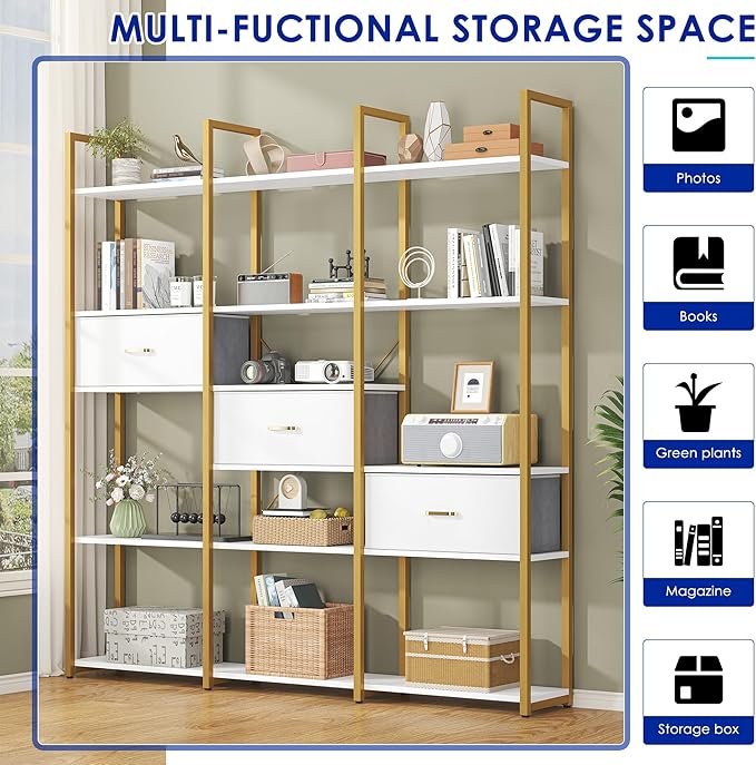 73.6" Tall Bookshelf with 3 Drawers and 16 Storage Shelves, Industrial Bookcase - Image 6