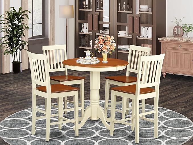 East West Furniture EDVN5-WHI-W 5 Piece Kitchen Counter Height Dining Table Set - Image 2