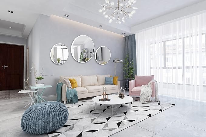 FrameWorks 28" Deluxe Contemporary White Circular Aluminum Mirror - Image 3