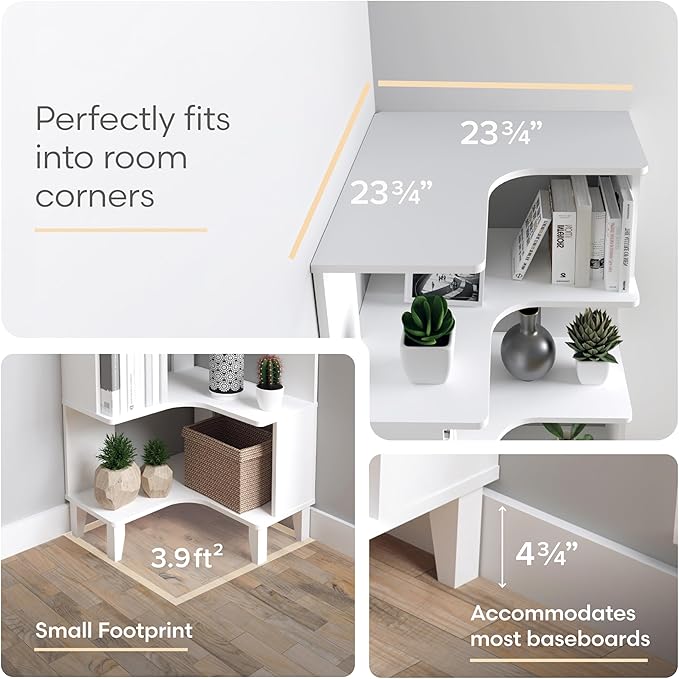 Prepac Nordik 6-Tier White Modern Mid Century Corner Bookcase, 71.5" Extra Tall - Image 6