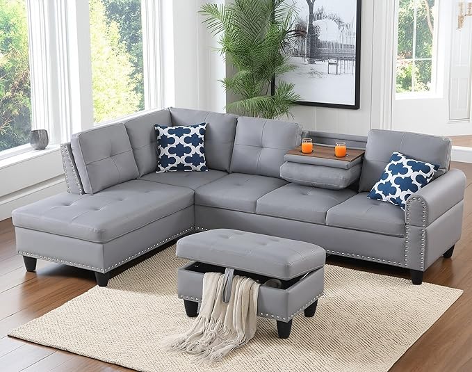 98 Inch L Shaped Sectional Sofa by Unknown