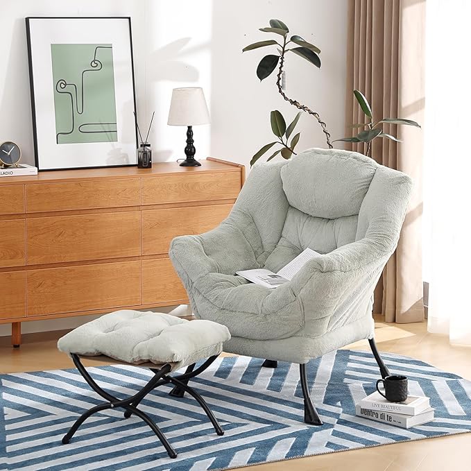 Lazy Chair with Ottoman, Modern Chair with Folding Footrest, Lounge Accent Chair - Image 6