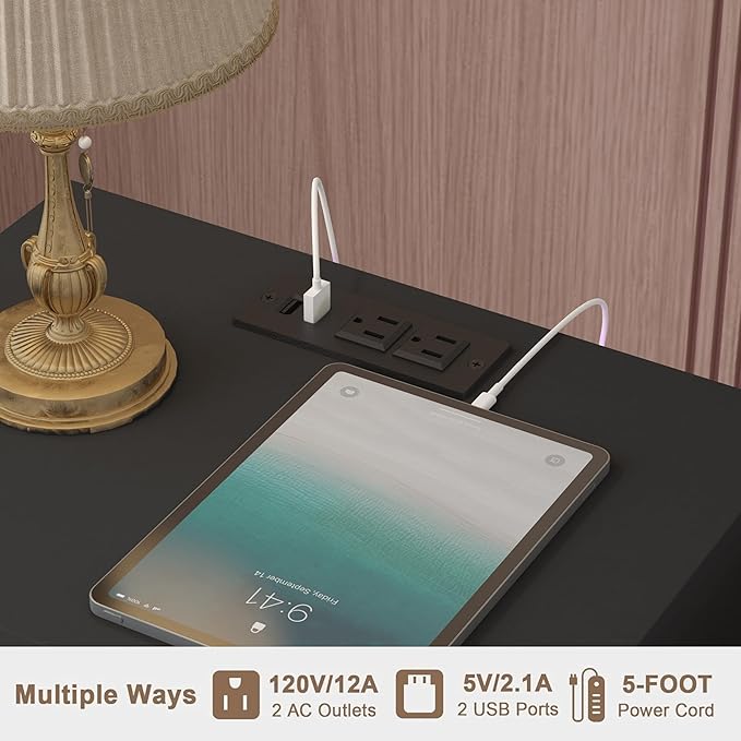 Modern Nightstand with Charging Station and LED Lights, Fluted Nightstand - Image 8
