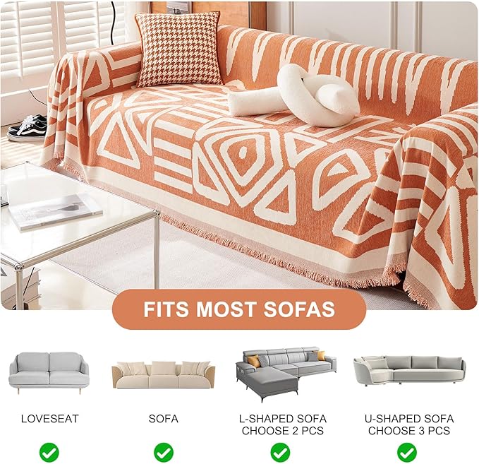 STACYPIK Thick Warm Orange Sofa Cover Armchair Slipcovers Boho Geometric Couch - Image 9