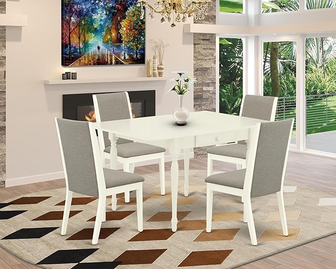 East West Furniture MZLA5-LWH-06 5 Piece Dining Table Set - Image 2