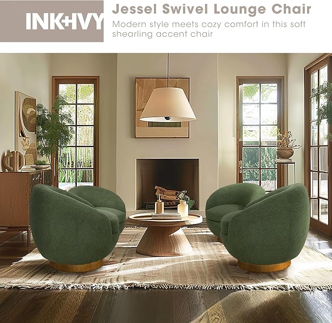 INK+IVY Jessel Swivel Accent Chair – Barrel Back Design, Sherpa Upholstery - Image 3
