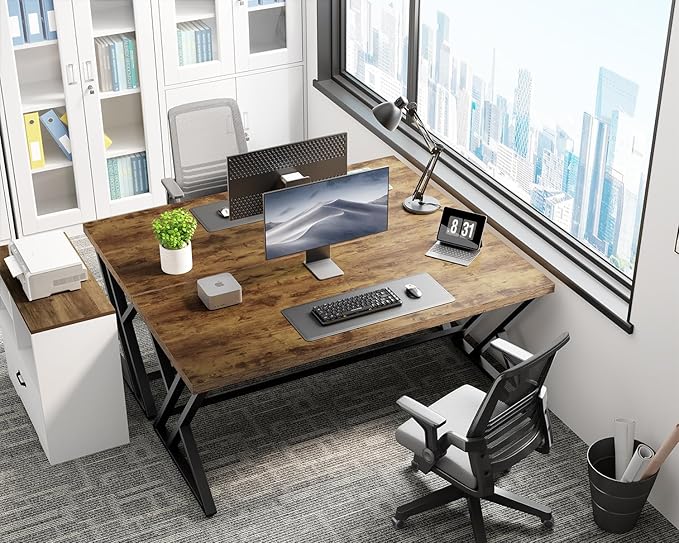 LVB Rustic Computer Desk, Metal Wood Home Office Desk, Industrial Simple Study - Image 6