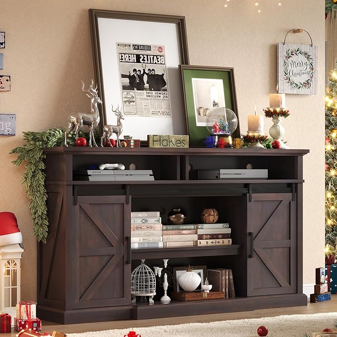 66" Farmhouse TV Stand for 75 Inch TVs, Rustic Media Console Table Storage - Image 7